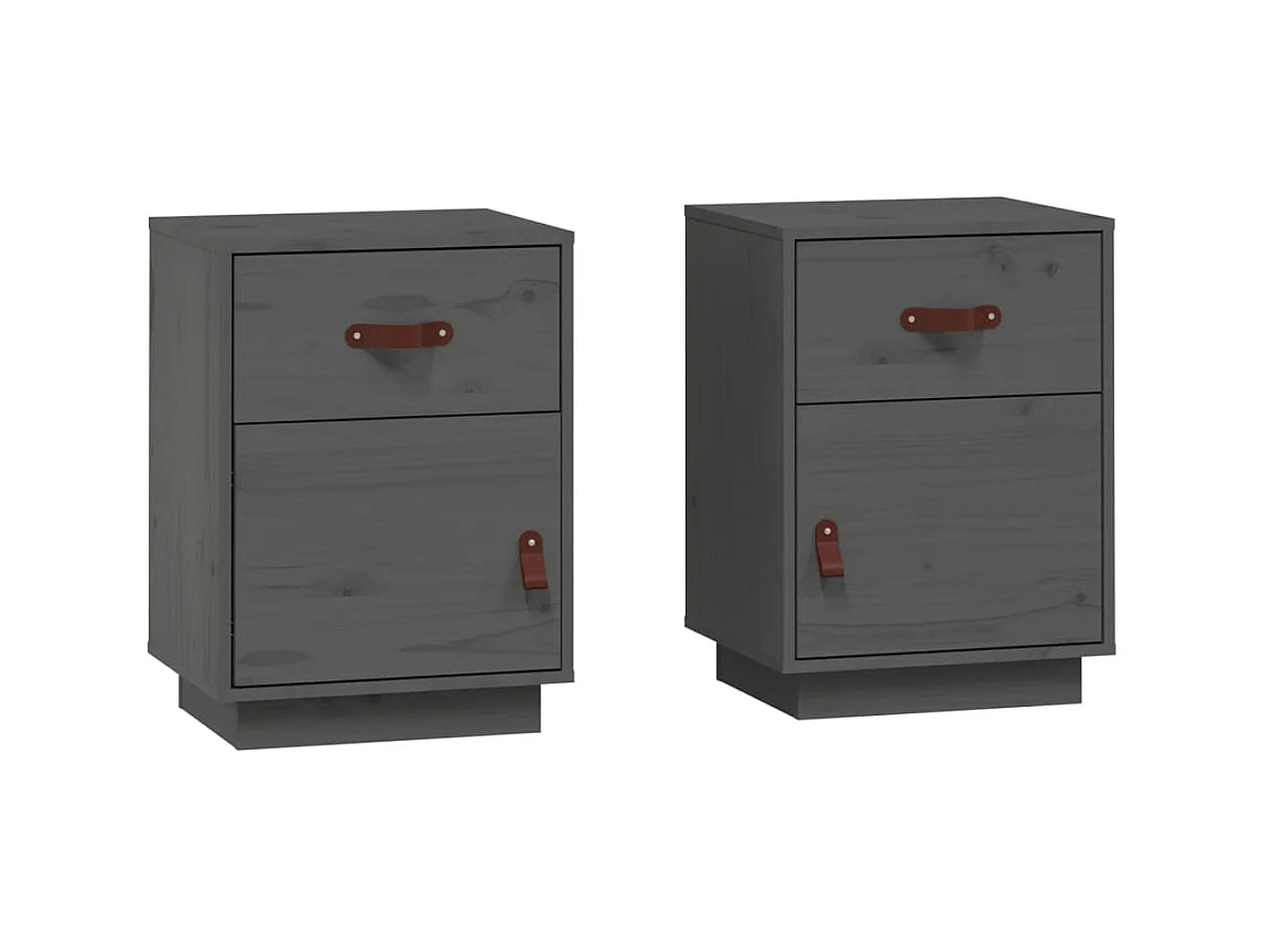 Yaldir  Comodini Grigi 2 pz 40x34x55 cm in Legno Massello di Pino