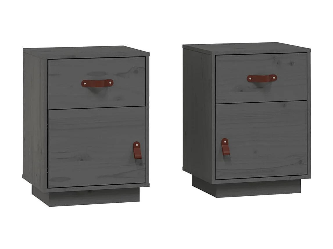 Yaldir  Mesitas de noche 2 uds madera maciza de pino gris 40x34x55 cm