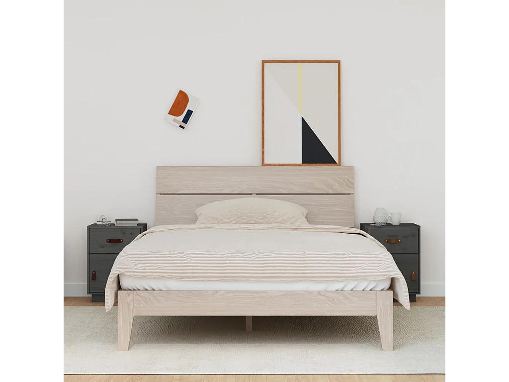 Yaldir  Mesitas de noche 2 uds madera maciza de pino gris 40x34x55 cm