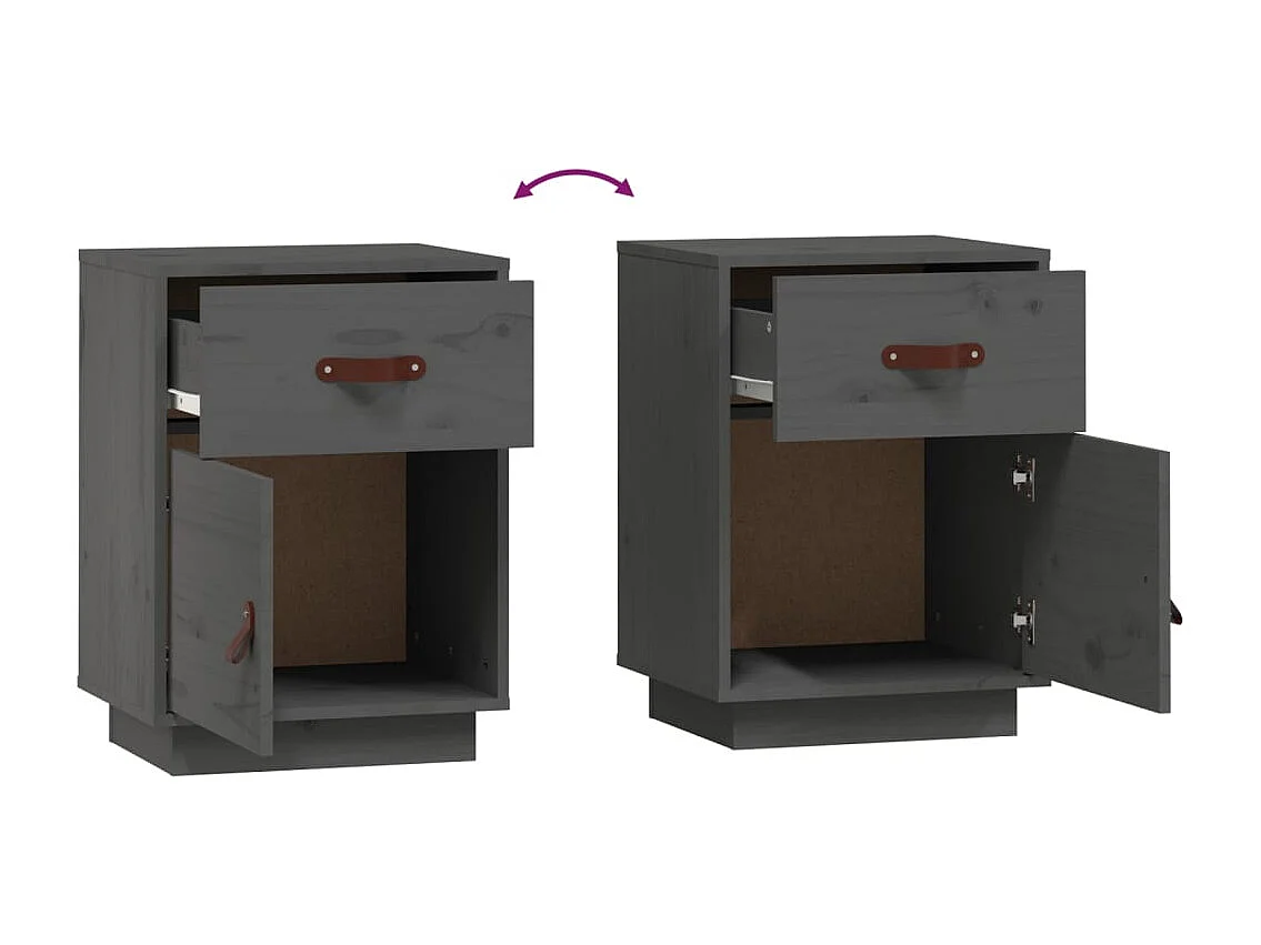 Yaldir  Mesitas de noche 2 uds madera maciza de pino gris 40x34x55 cm