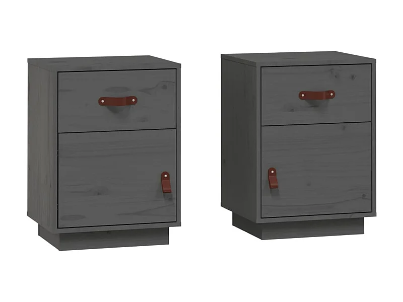 Yaldir  Nachttische 2 Stk. Grau 40x34x55 cm Massivholz Kiefer