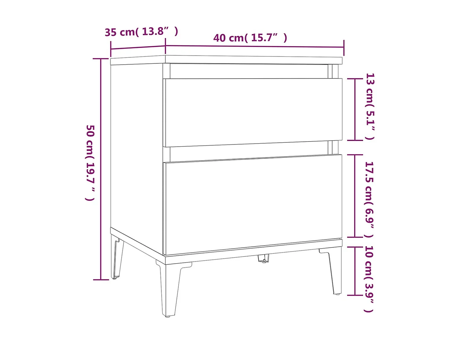 Ramløse  Table de chevet Chêne fumé 40x35x50 cm