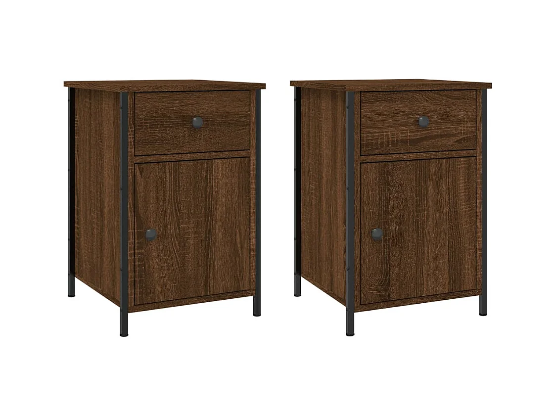 Qardir  Tables de chevet 2pcs Chêne marron 40x42x60cm Bois d'ingénierie