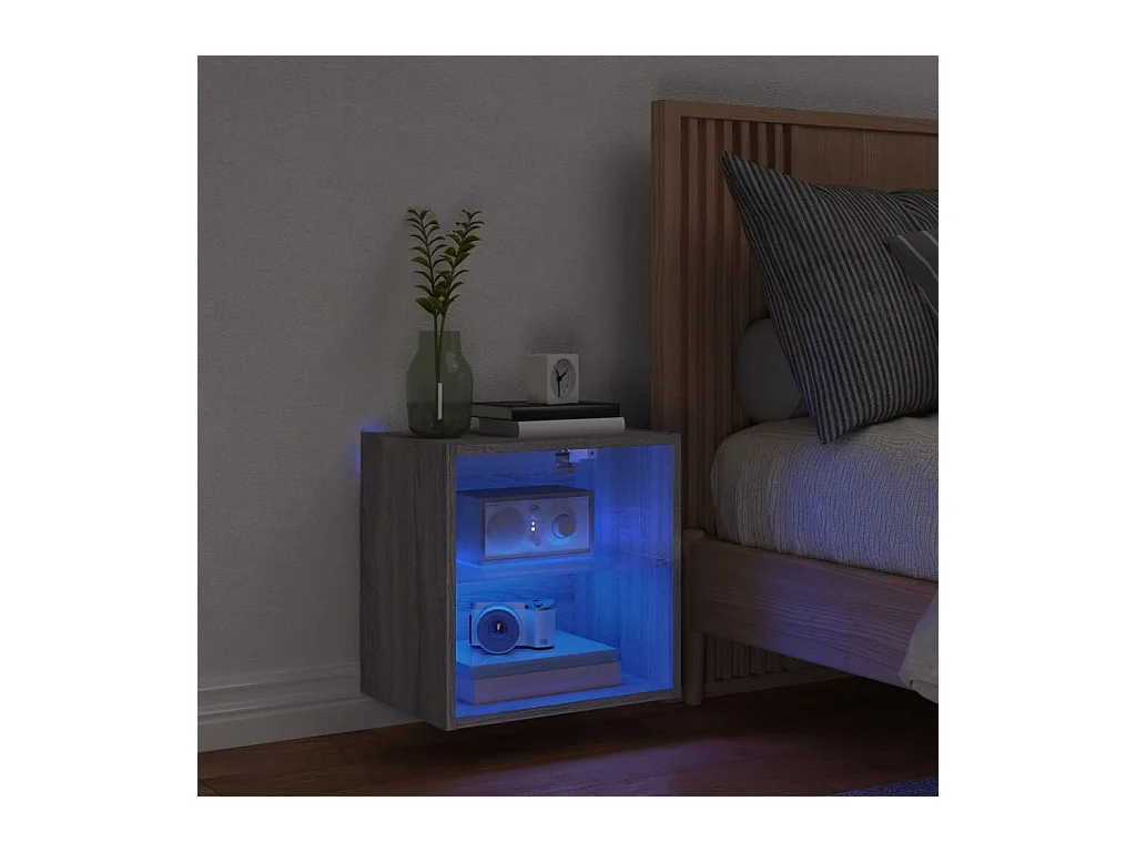 Hans  Table de chevet murale avec lumières LED sonoma gris