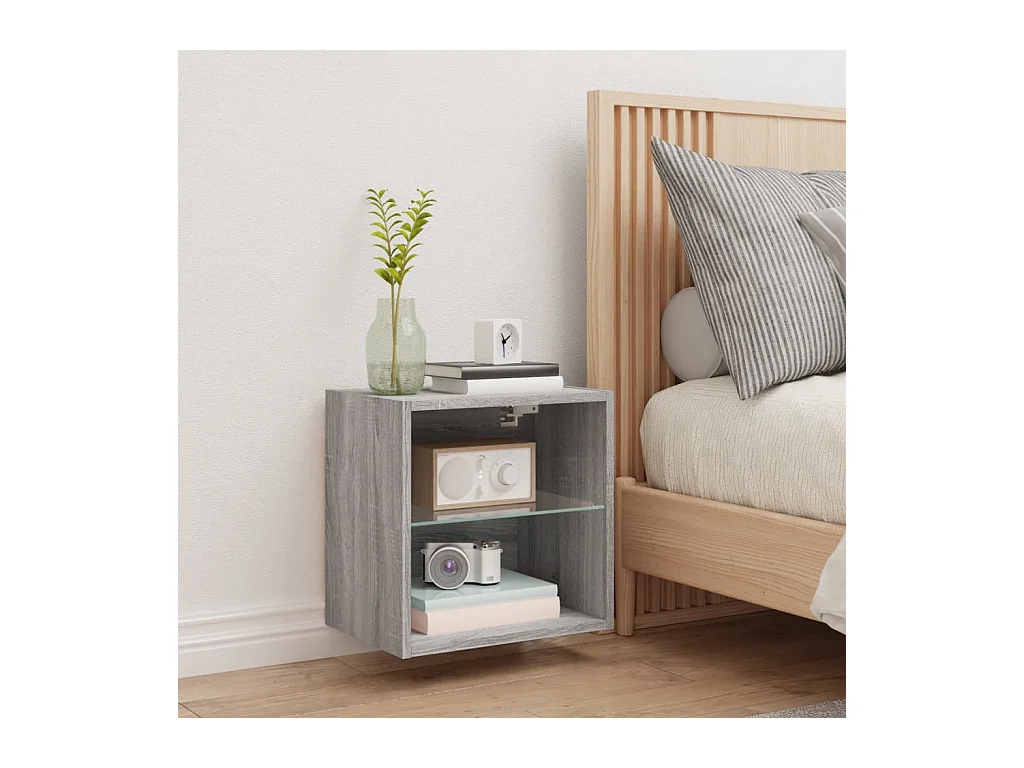 Hans  Table de chevet murale avec lumières LED sonoma gris