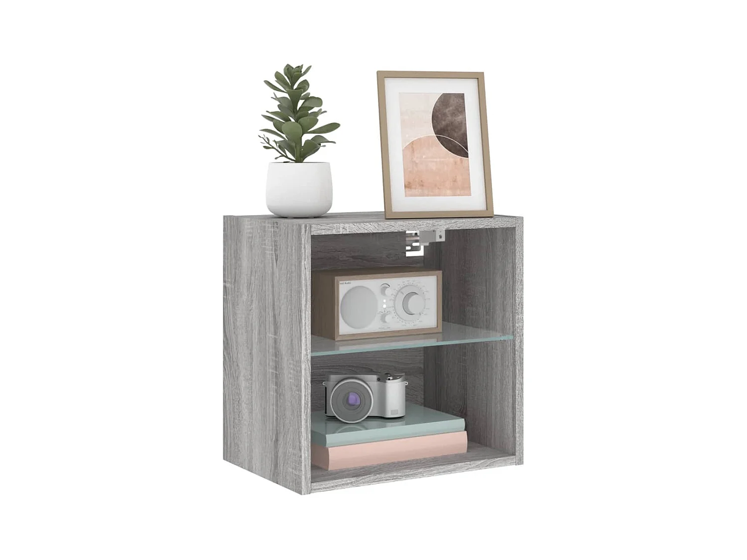 Hans  Table de chevet murale avec lumières LED sonoma gris