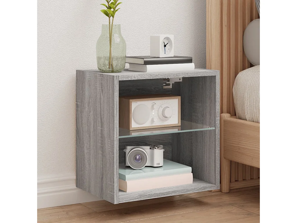 Hans  Table de chevet murale avec lumières LED sonoma gris