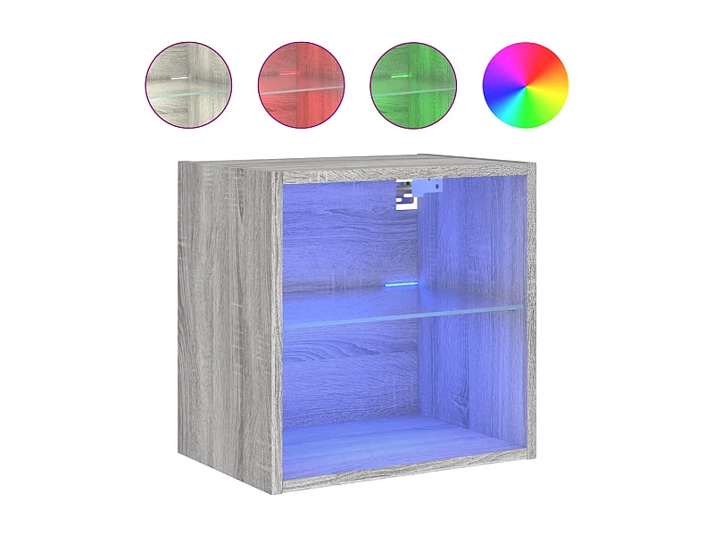 Hans  Table de chevet murale avec lumières LED sonoma gris