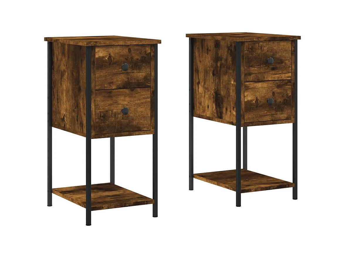Portici  Tables de chevet 2 pcs chêne fumé 32x42x70 cm bois d'ingénierie