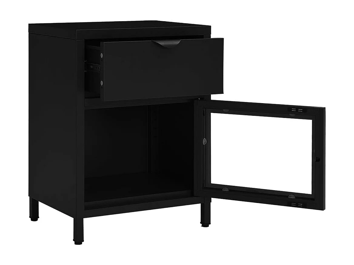 Coola  Table de chevet Noir 40x30x54,5 cm Acier et verre