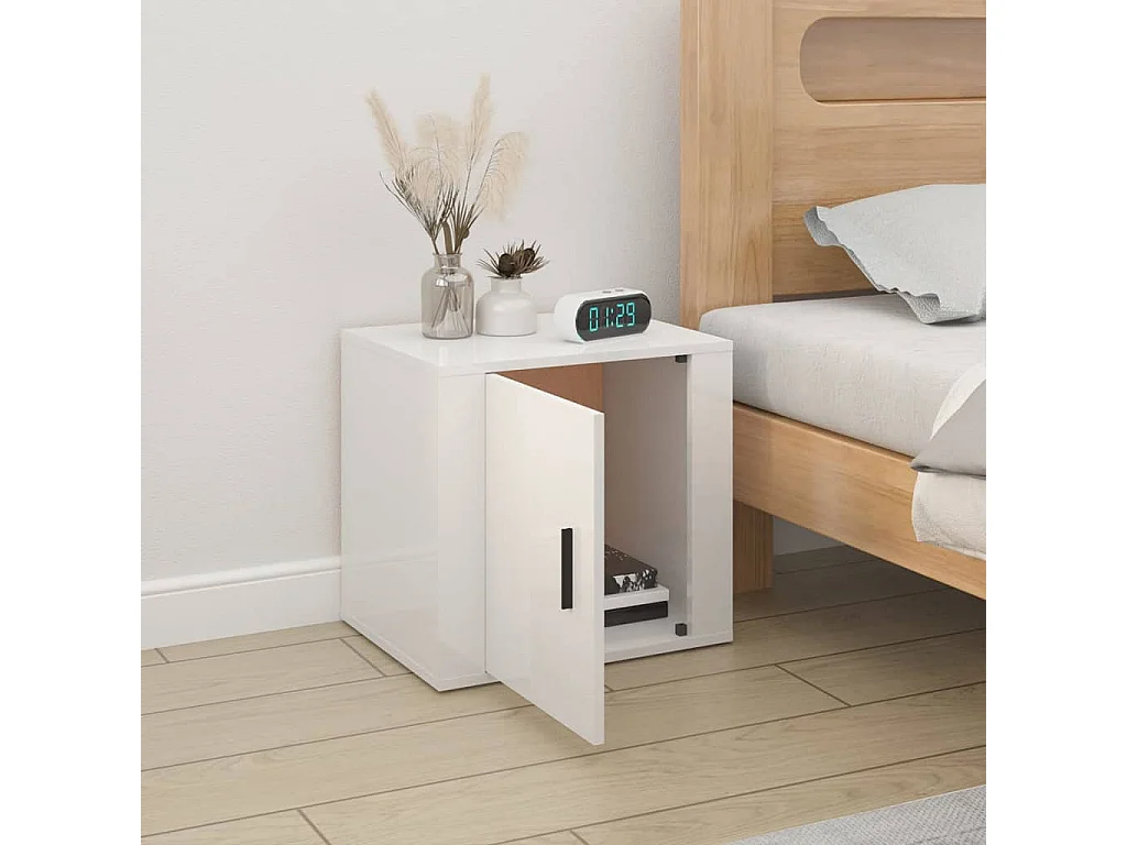 Quinty  Table de chevet Blanc brillant 50x39x47 cm