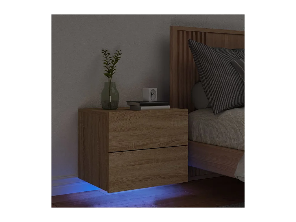 Rhylan  Table de chevet murale avec lumières LED chêne sonoma