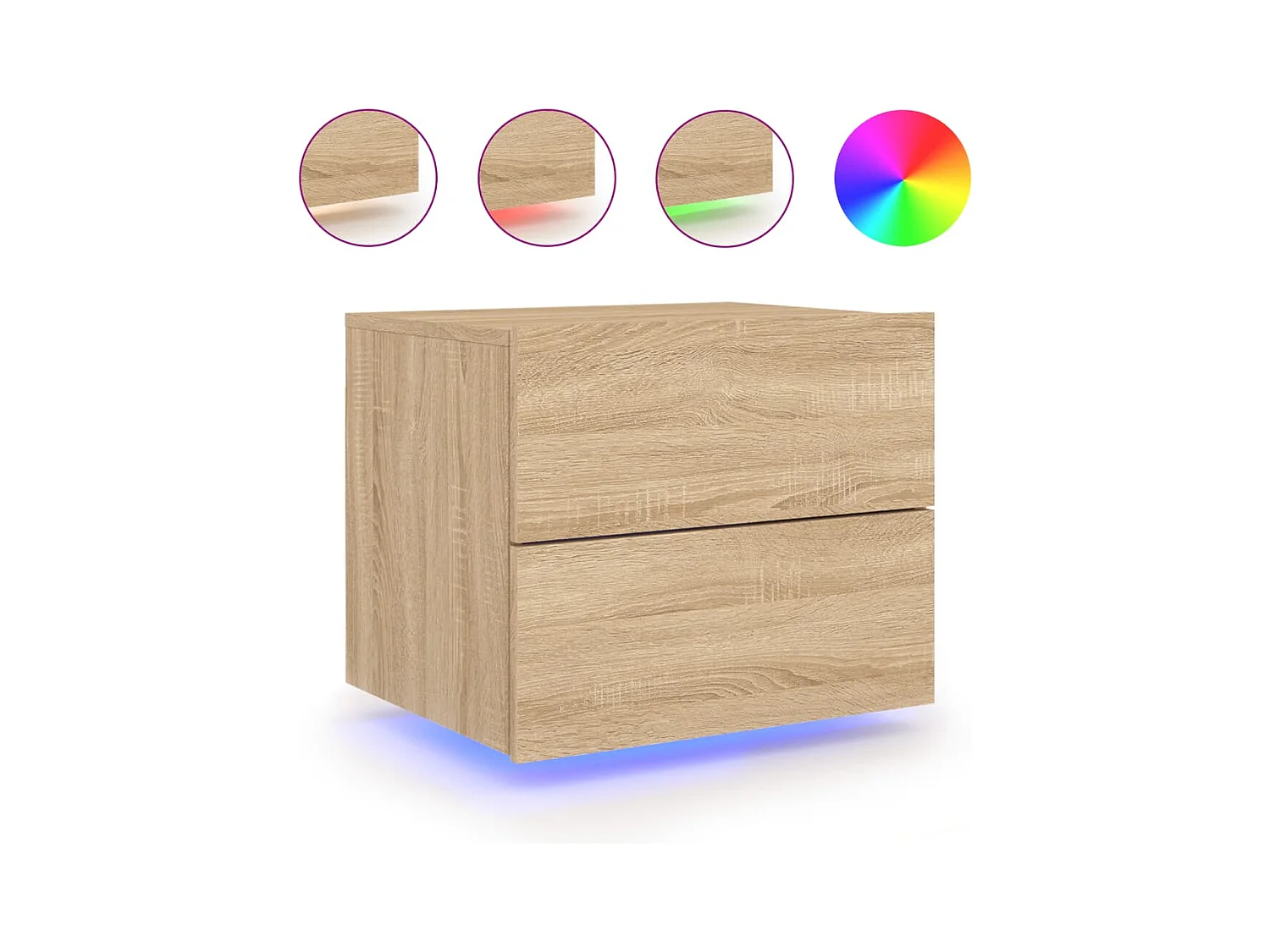 Rhylan  Table de chevet murale avec lumières LED chêne sonoma