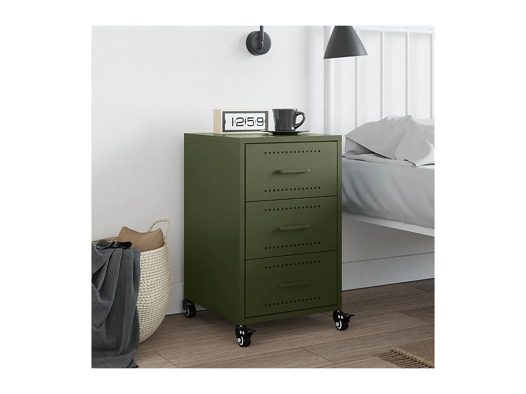 Elandir  Comodino Verde Oliva 36x39x59 cm in Acciaio