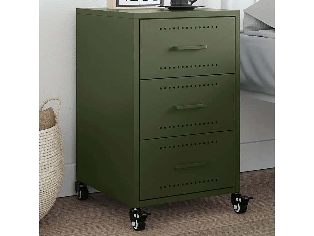 Elandir  Comodino Verde Oliva 36x39x59 cm in Acciaio