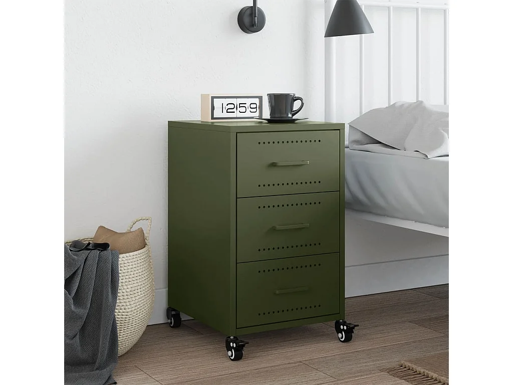 Elandir  Comodino Verde Oliva 36x39x59 cm in Acciaio