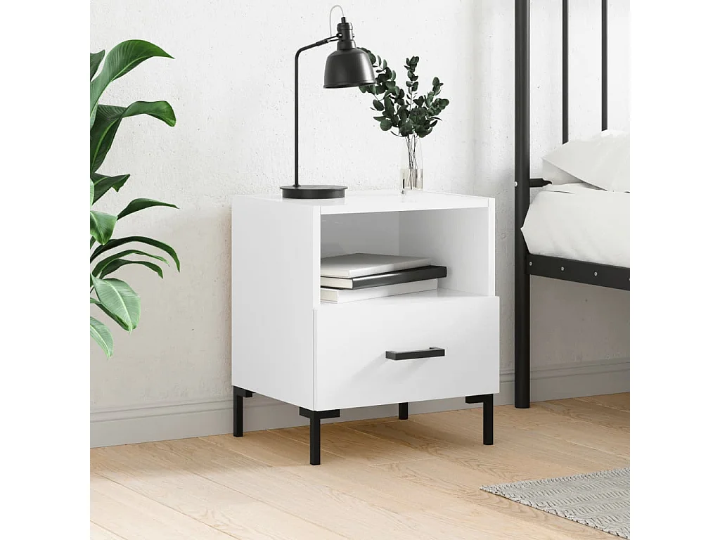 Paul-Henri  Comodino Bianco Lucido 40x35x47,5 cm in Legno Multistrato