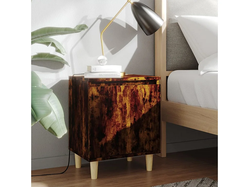 Zwolle  Table de chevet avec pieds en bois Chêne fumé 40x30x50 cm