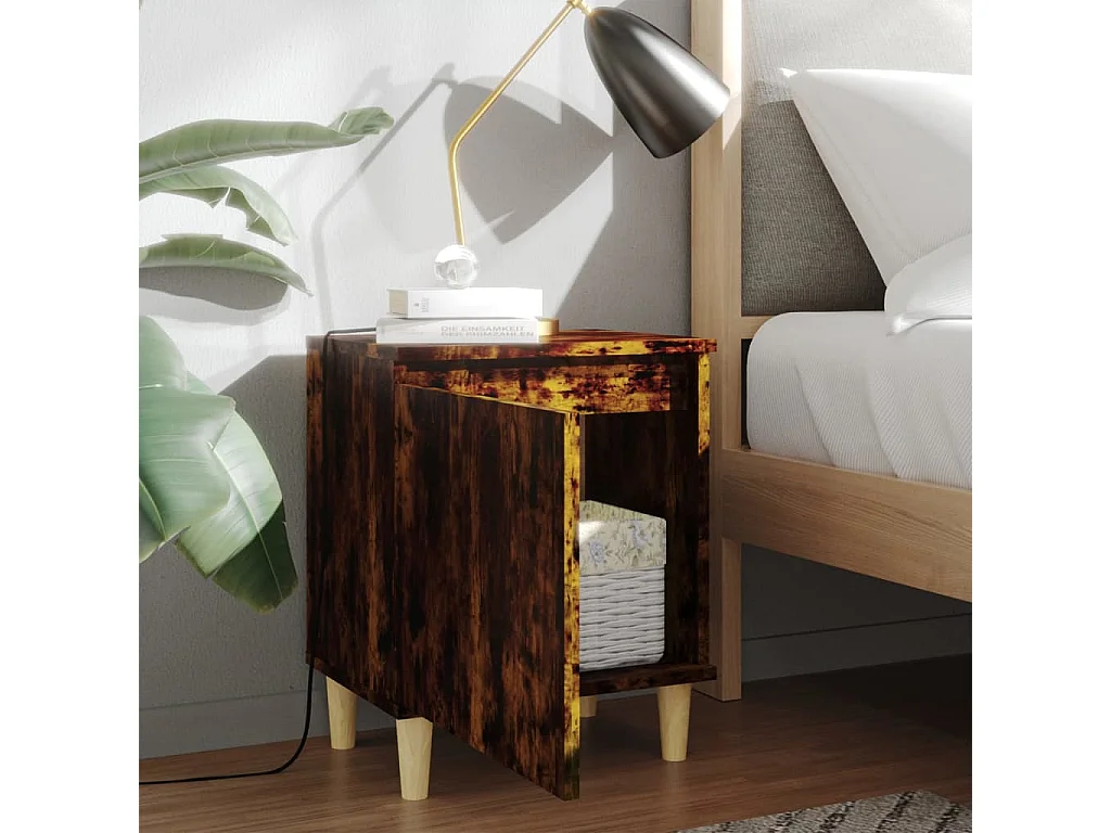 Zwolle  Table de chevet avec pieds en bois Chêne fumé 40x30x50 cm