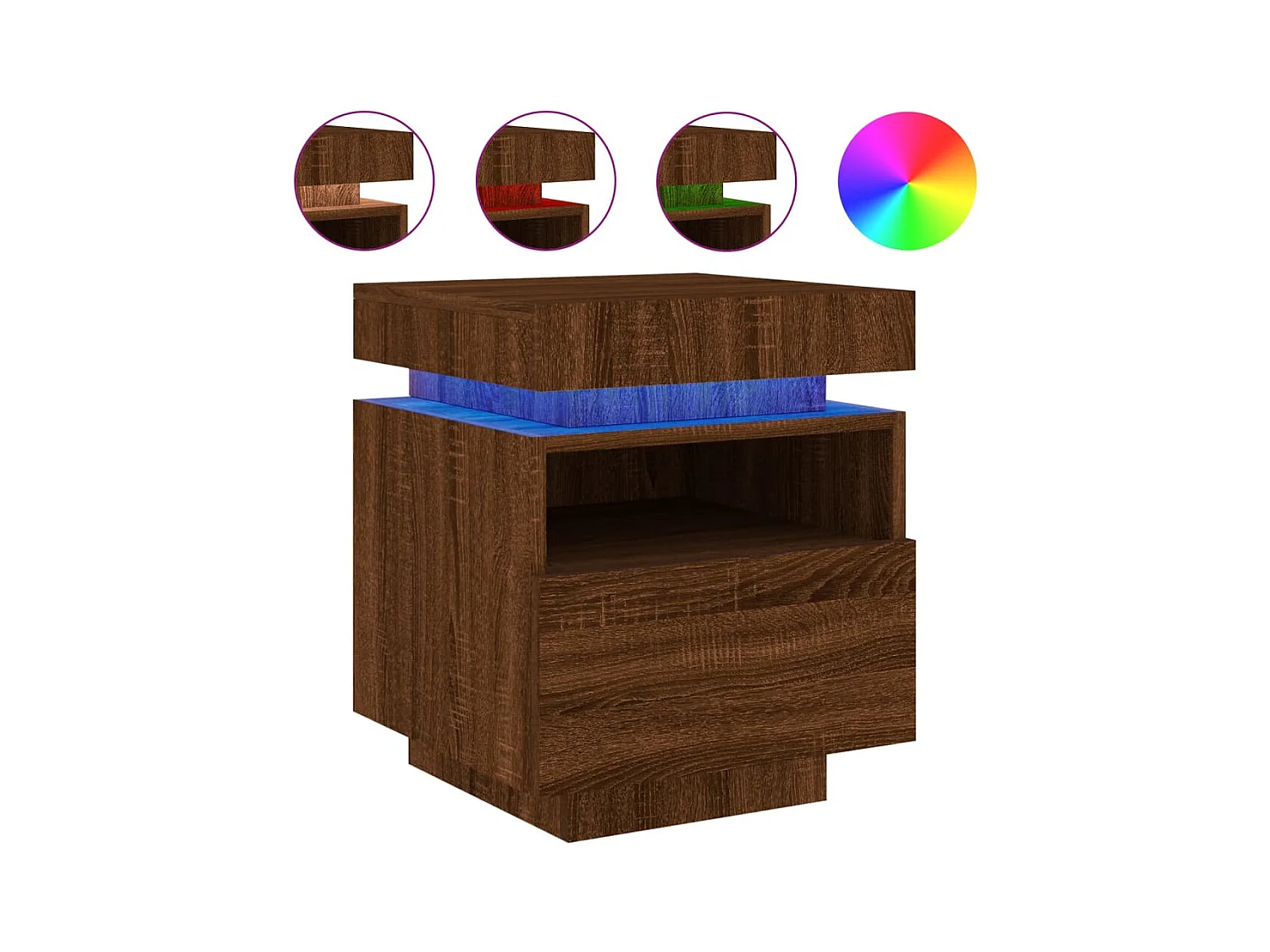 Josane  Armoire de chevet avec lumières LED chêne marron 40x39x48,5 cm