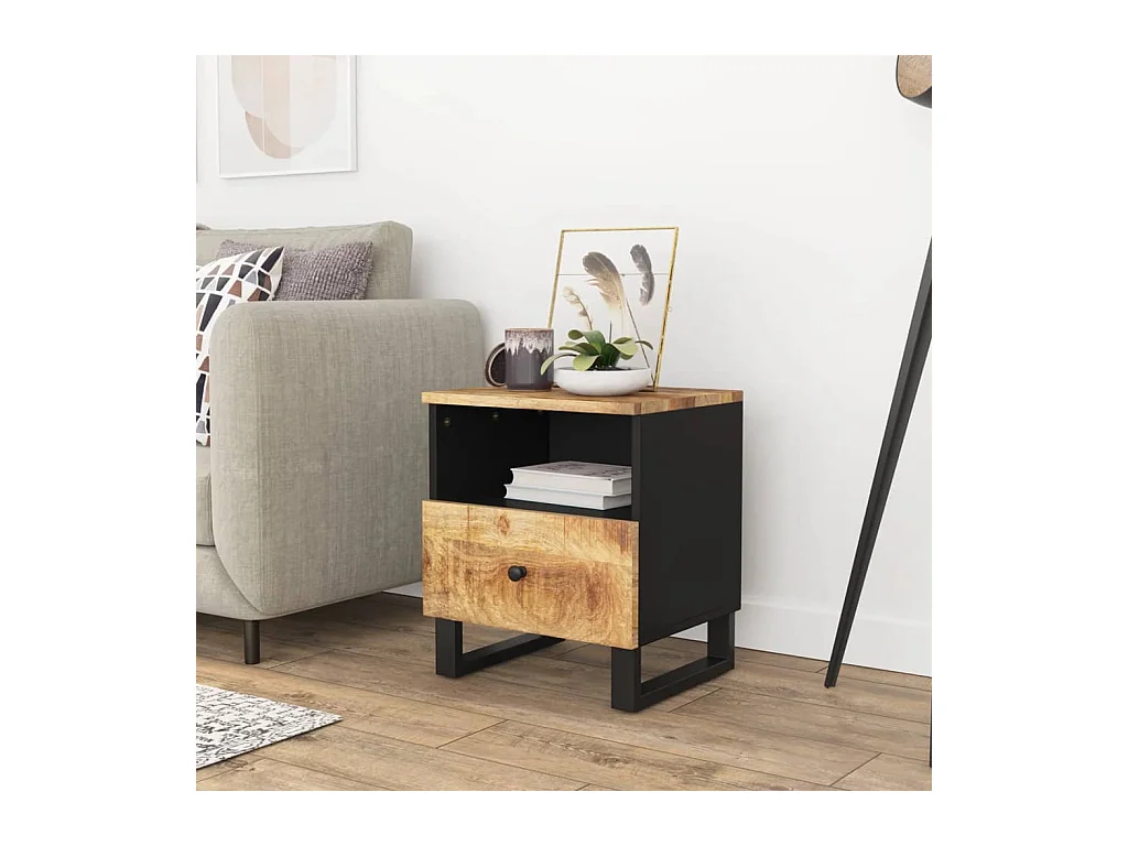 Renlar  Table de chevet Bois de manguier solide et bois d'ingénierie