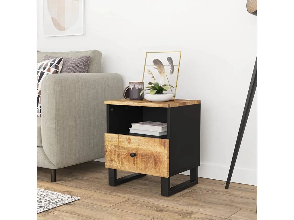 Renlar  Table de chevet Bois de manguier solide et bois d'ingénierie