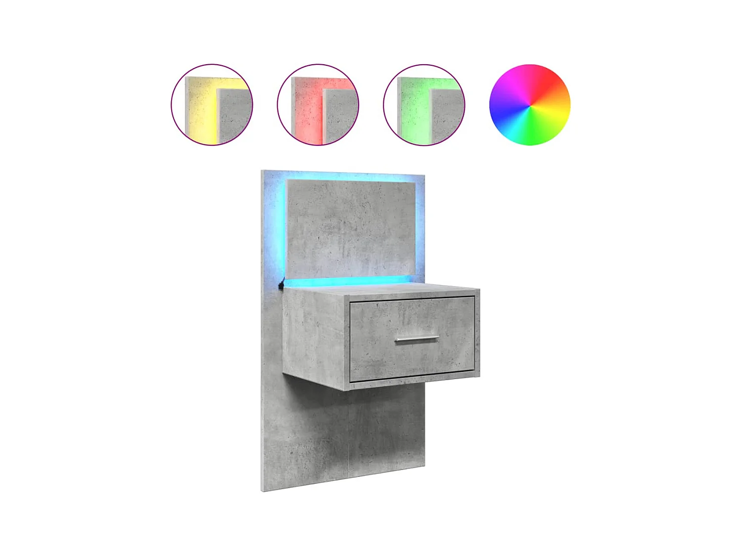 El Campo  Table de chevet murale avec lumières LED gris béton