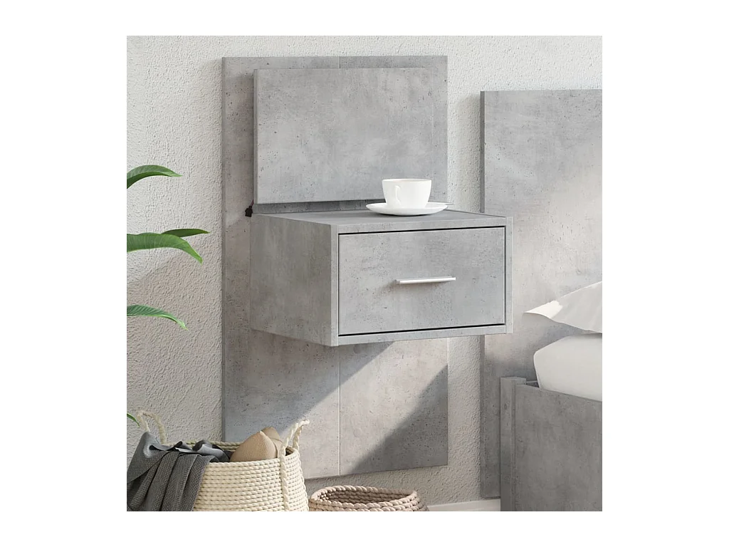 El Campo  Table de chevet murale avec lumières LED gris béton