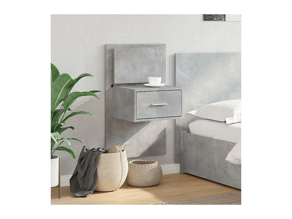 El Campo  Table de chevet murale avec lumières LED gris béton