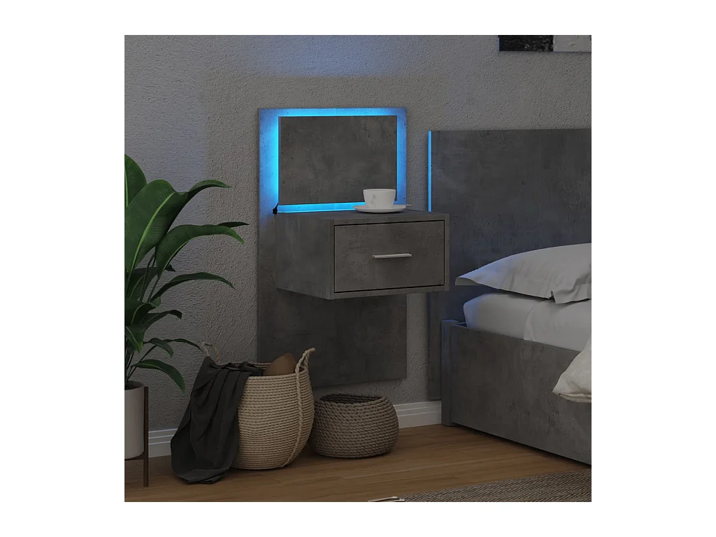 El Campo  Table de chevet murale avec lumières LED gris béton