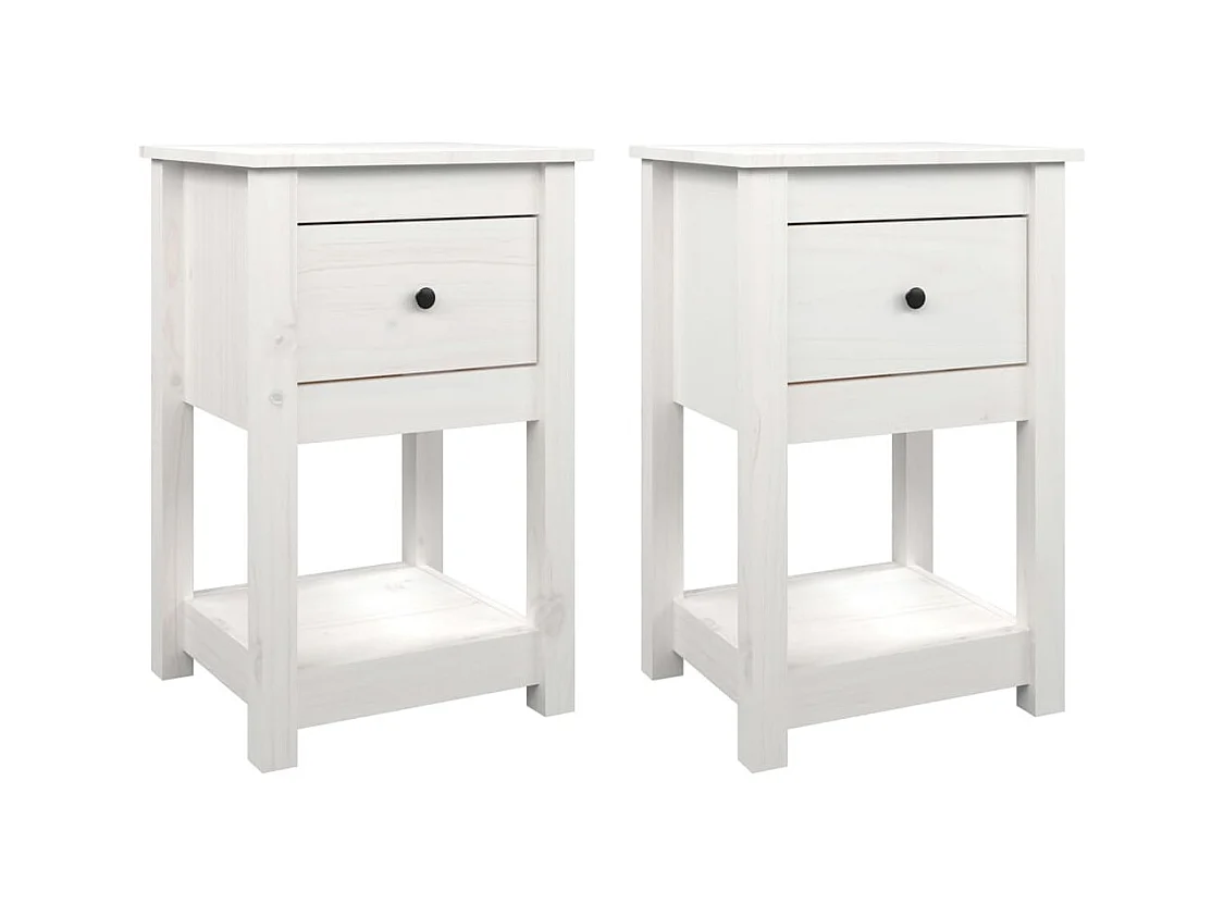 Fourmies  Comodini 2 pz Bianca 40x35x61,5 cm in Legno Massello di Pino