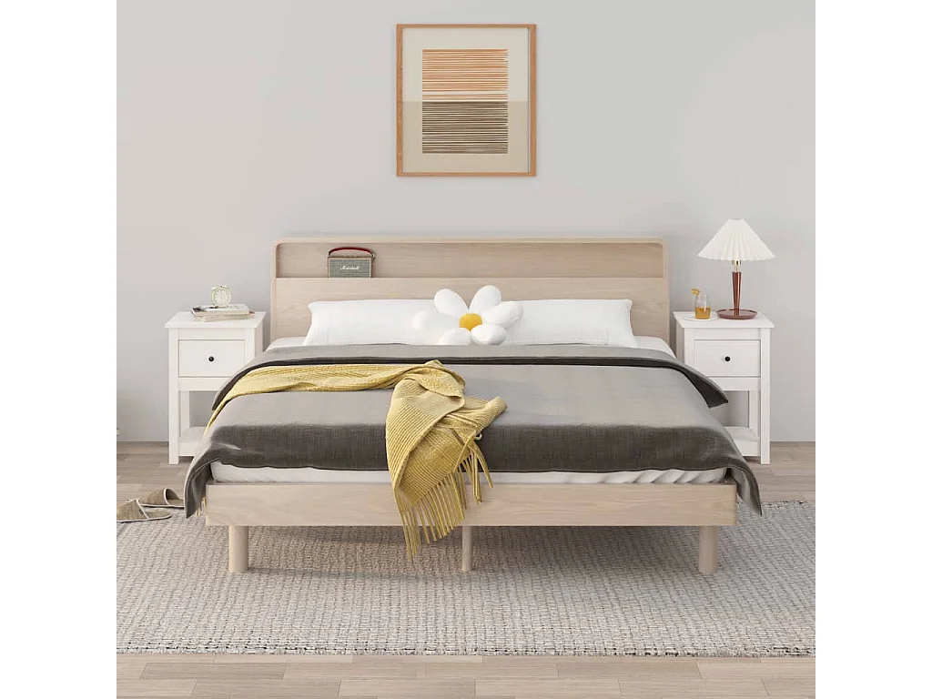 Fourmies  Comodini 2 pz Bianca 40x35x61,5 cm in Legno Massello di Pino