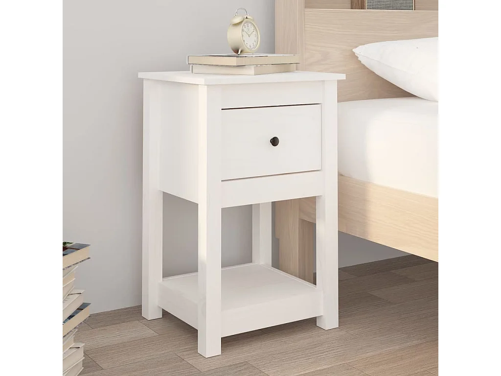 Fourmies  Comodini 2 pz Bianca 40x35x61,5 cm in Legno Massello di Pino