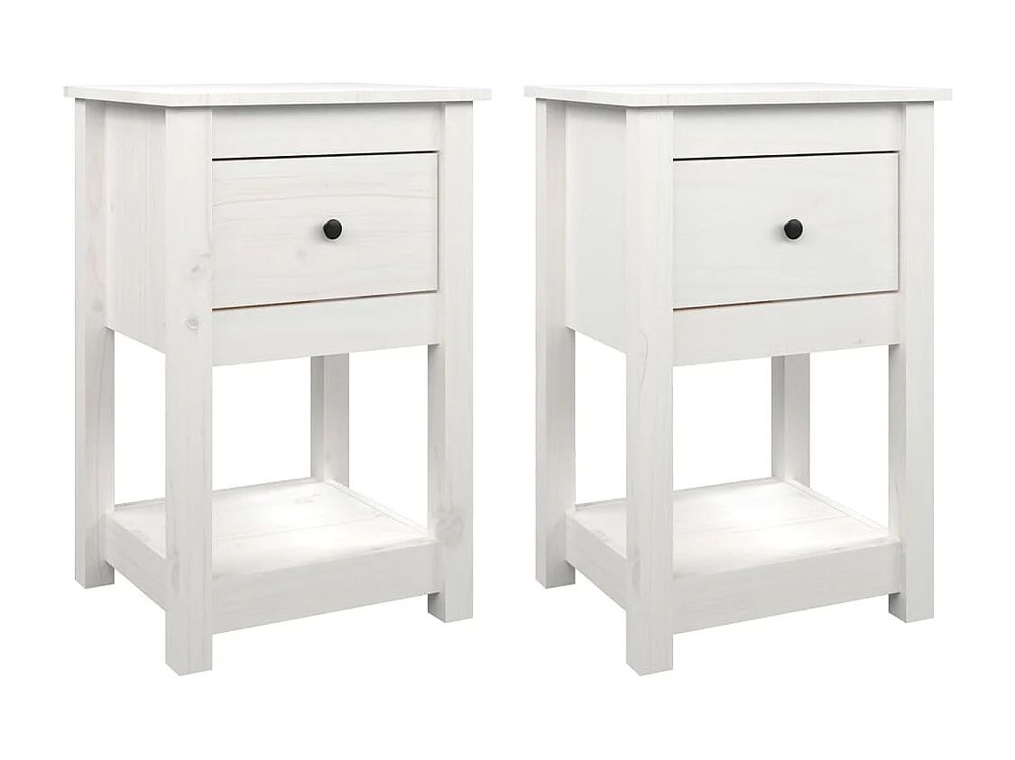 Fourmies  Comodini 2 pz Bianca 40x35x61,5 cm in Legno Massello di Pino