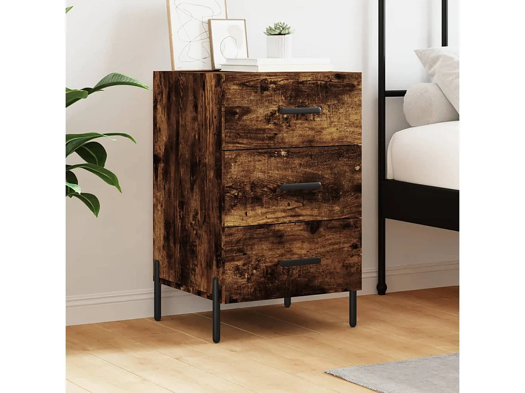 Linne  Table de chevet chêne fumé 40x40x66 cm bois d'ingénierie