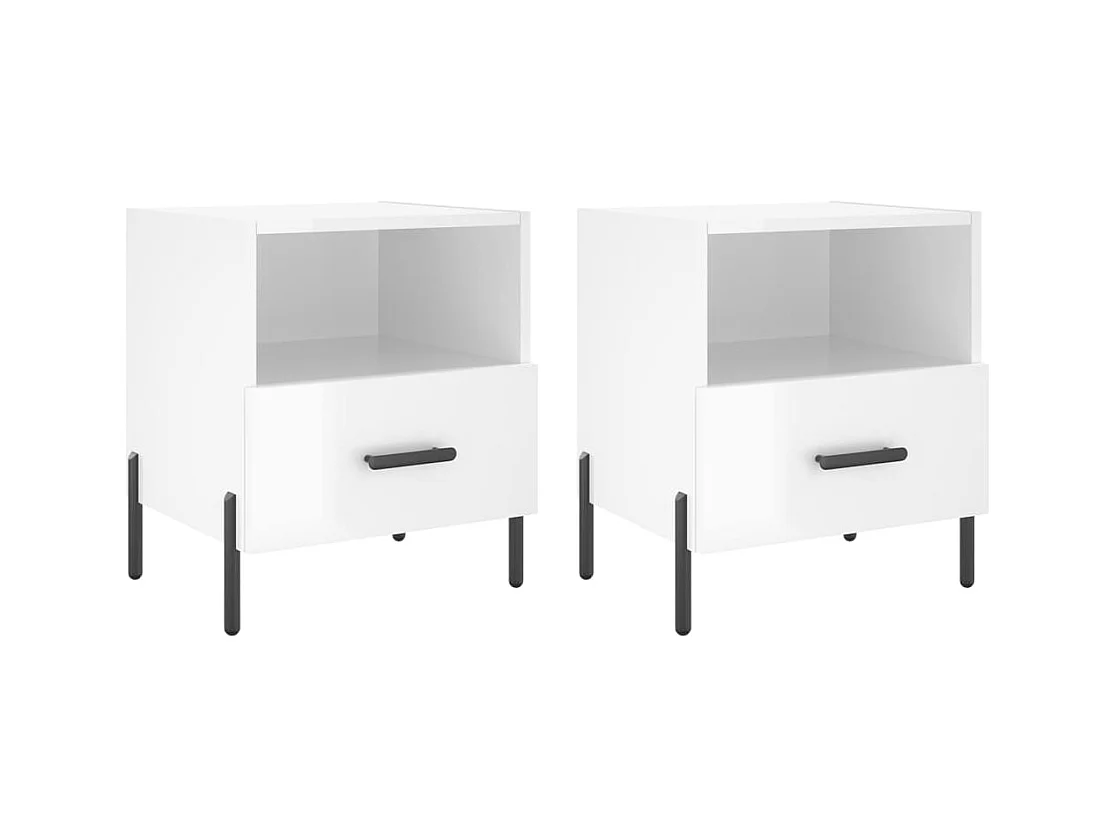 Gilda  Comodini 2 pz Bianco Lucido 40x35x47,5 cm in Legno Multistrato