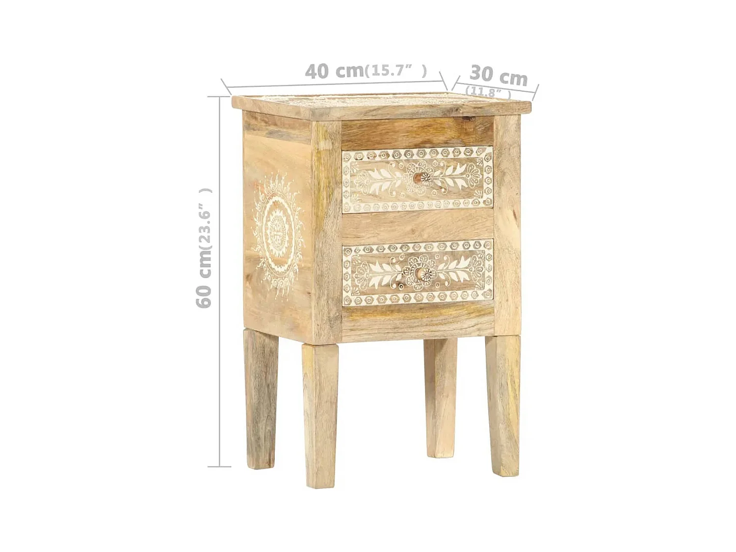 Garden Furniture -  Table de chevet peinte à la main 40x30x60 cm Bois de manguier