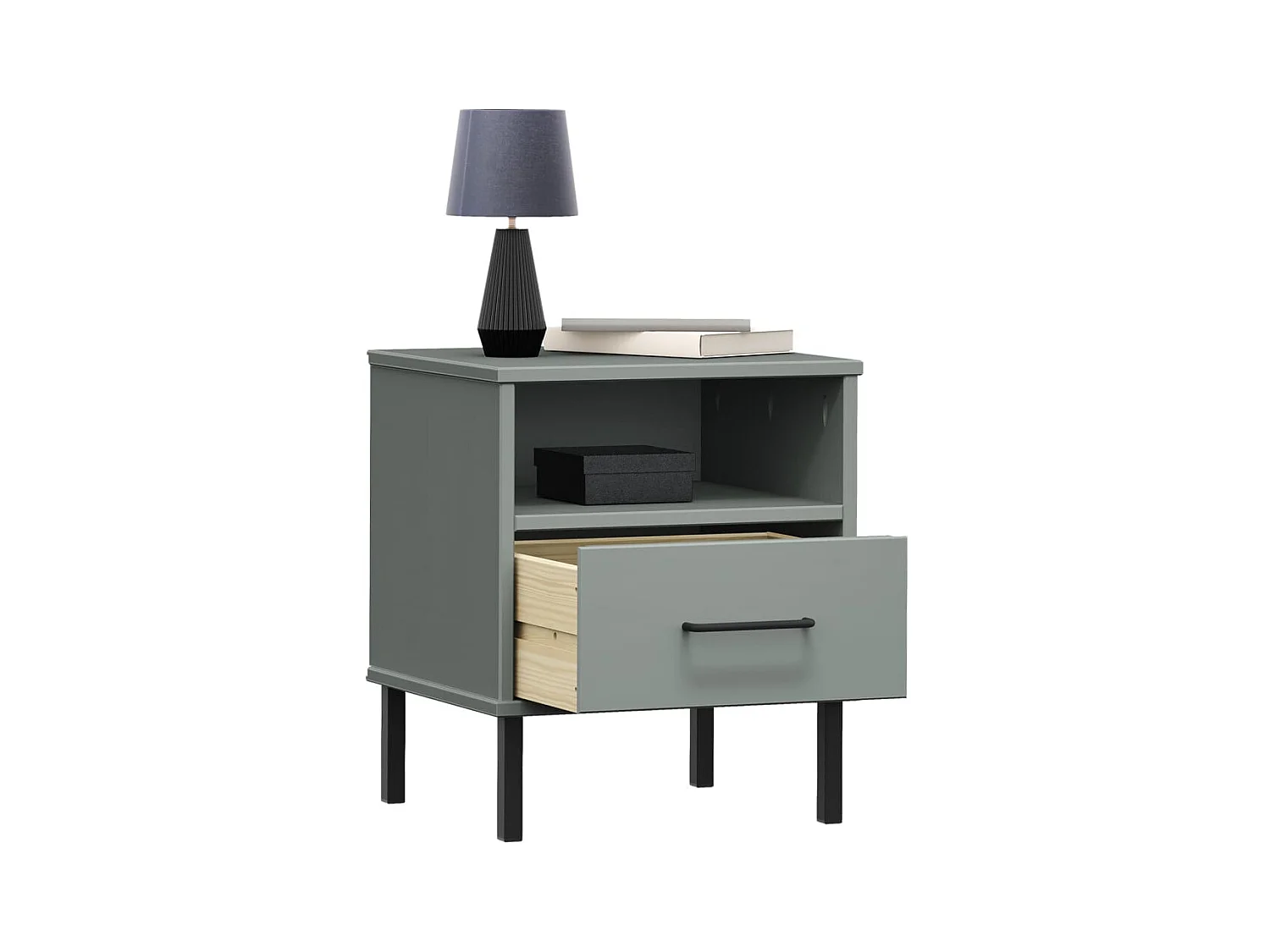 Mjolda  Table de chevet avec pieds en métal Gris Bois pin massif OSLO