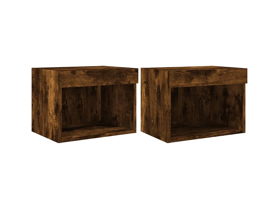 Mano  Tables de chevet murales avec lumières LED 2 pcs chêne fumé