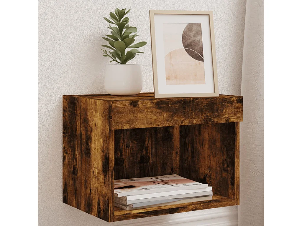 Mano  Tables de chevet murales avec lumières LED 2 pcs chêne fumé