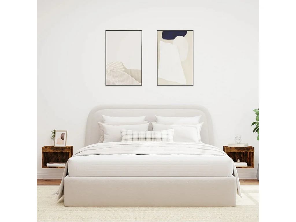 Mano  Tables de chevet murales avec lumières LED 2 pcs chêne fumé