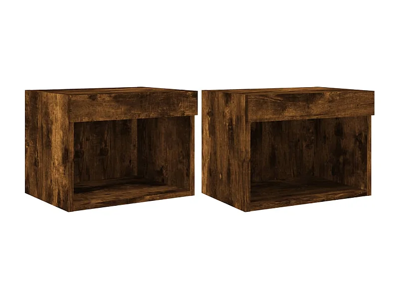 Mano  Tables de chevet murales avec lumières LED 2 pcs chêne fumé