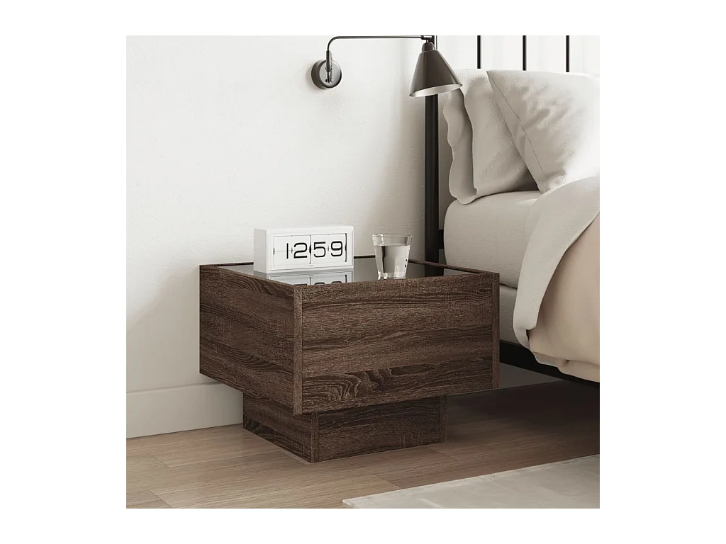 Myrla  Table de chevet avec LED infini chêne marron 40x40x30 cm