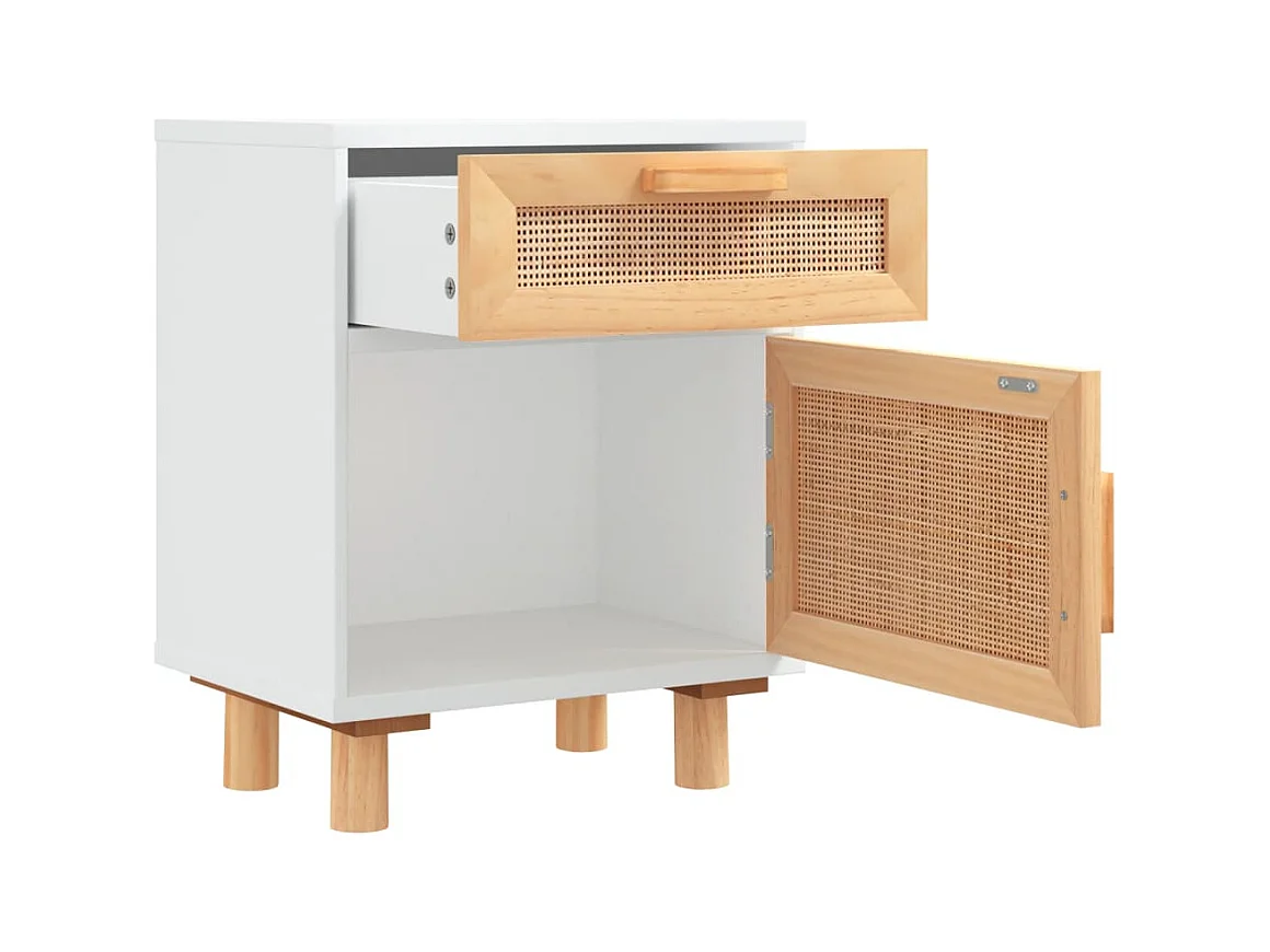 Adrian  Table de chevet Blanc Bois de pin massif et rotin l