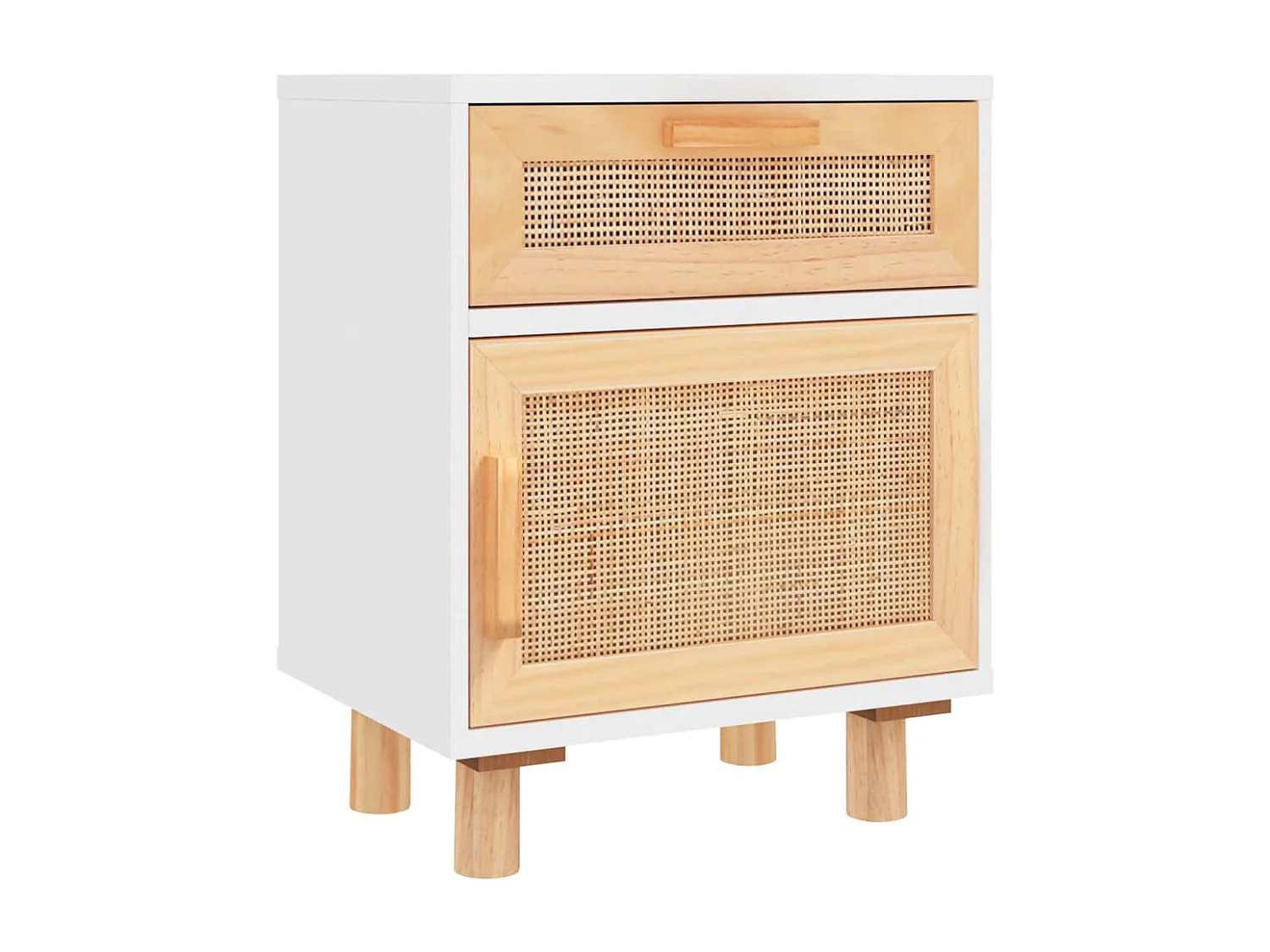 Adrian  Table de chevet Blanc Bois de pin massif et rotin l