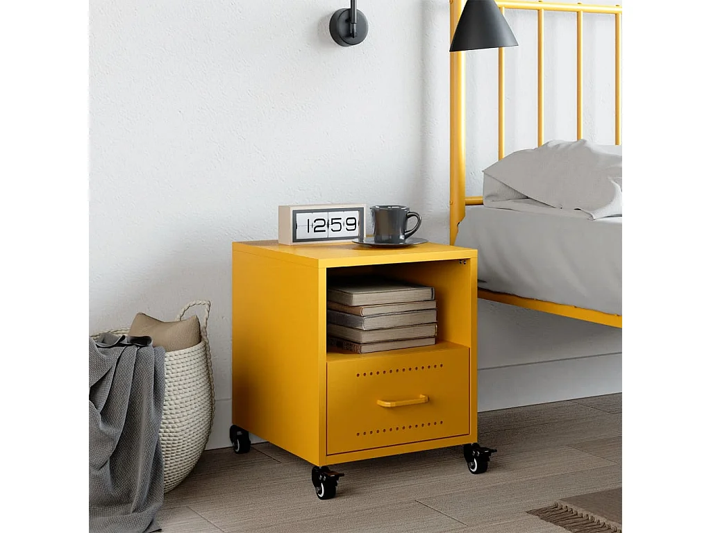 Evalara  Table de chevet jaune moutarde 36x39x43,5 cm acier