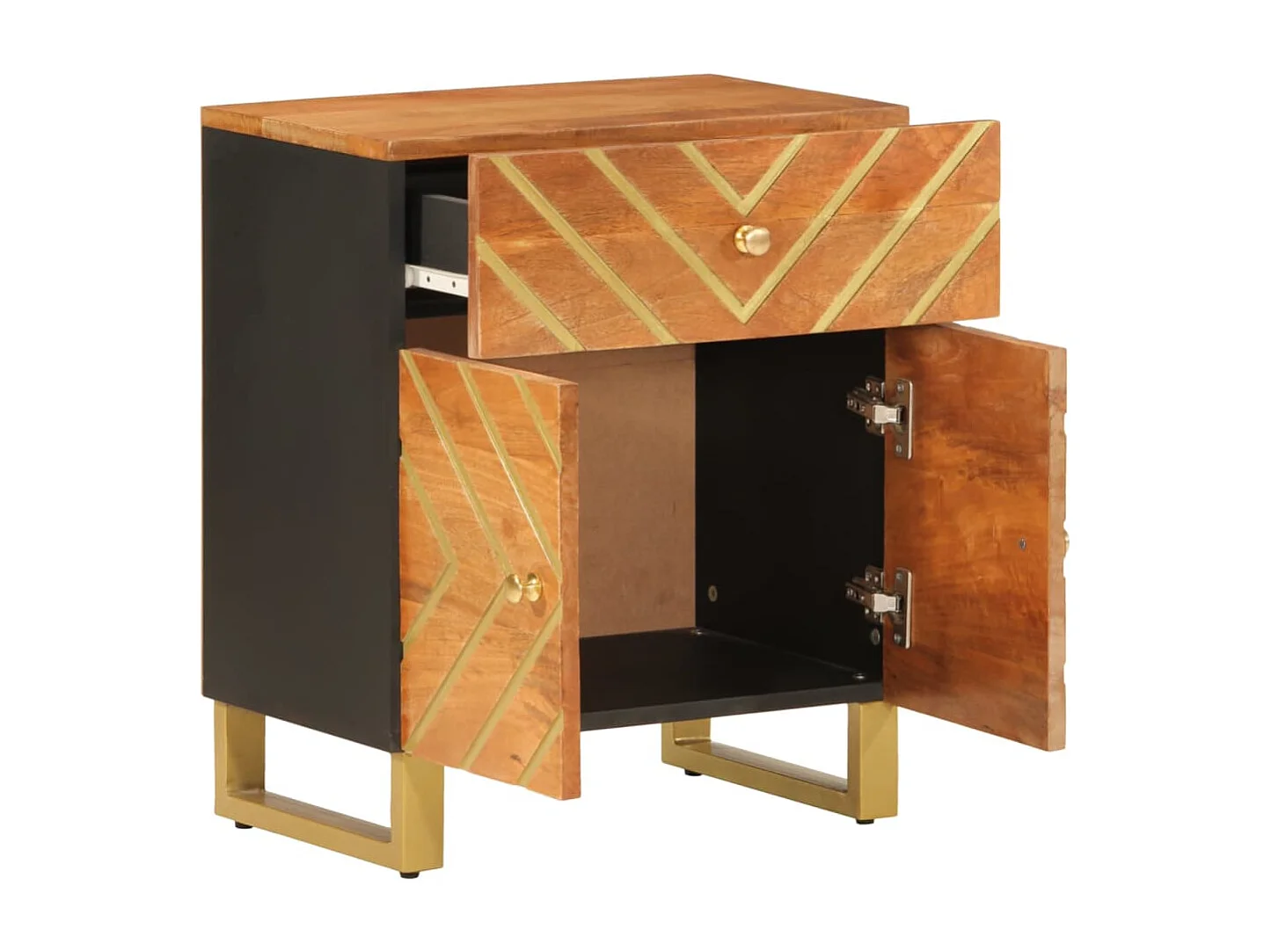 Garden Furniture -  Comodino Nero 40x29x50 cm in Legno Massello di Mango