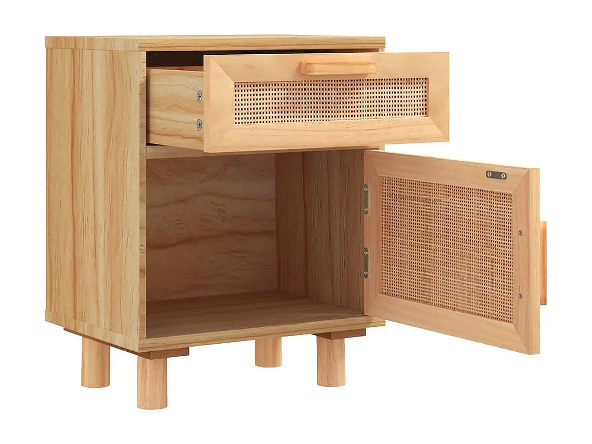 Adrian  Table de chevet Marron Bois de pin massif et rotin l