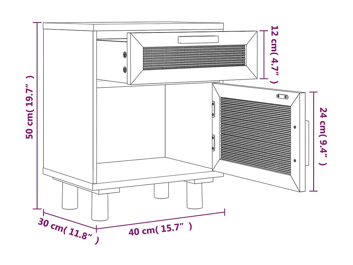 Adrian  Table de chevet Marron Bois de pin massif et rotin l