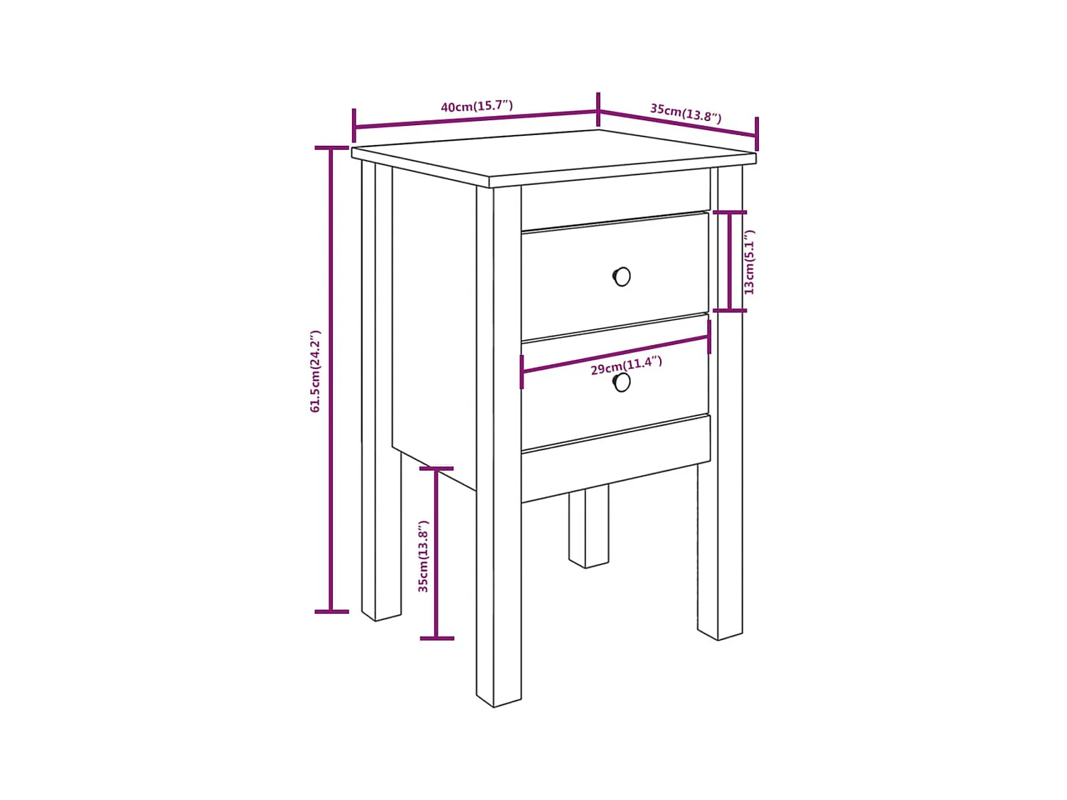 Kettering  Tables de chevet 2 pcs Noir 40x35x61,5 cm Bois de pin massif